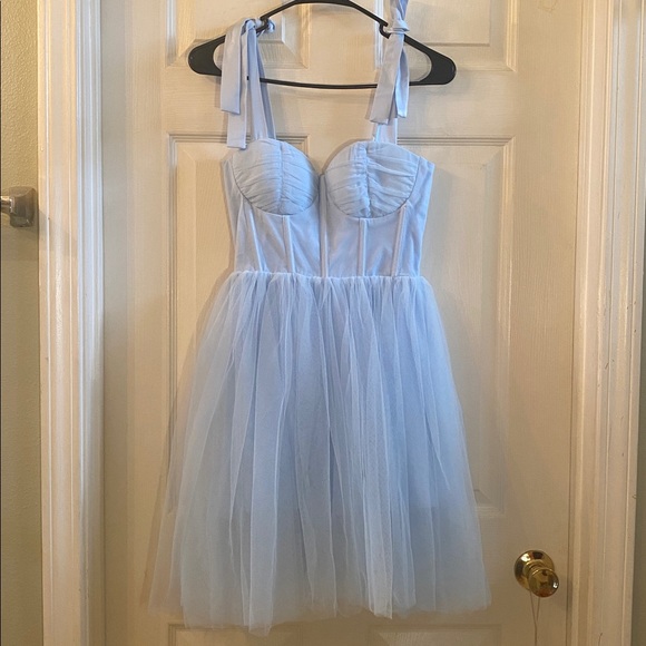 Showpo Sky Blue Dress with Tulle and Straps - Picture 3 of 14